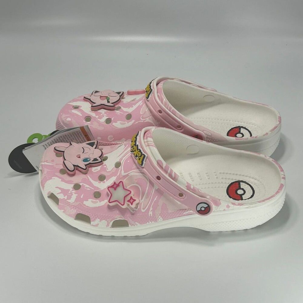 Men Crocs Classic Clog Pokemon Jigglypuff Size 11 Pink Glow InDark Jibbitz Shoes
